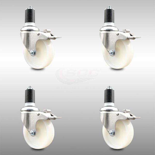 Service Caster 4 Inch 316SS Nylon Wheel Swivel 1-1/2 Inch Expanding Stem Caster Set Lock Brake SCC-SS316TTLEX20S414-NYS-112-4 - main